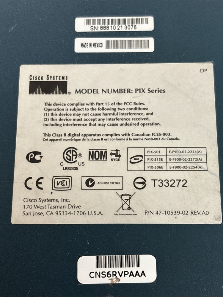 Cisco Systems 4 Port Pix 501 Series Networking Firewall