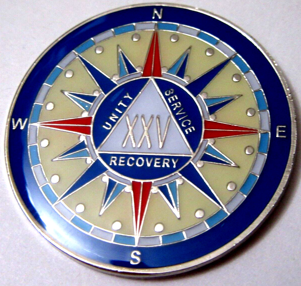 Alcoholics Anonymous medallion year 25 Compass AA Sober Chip token