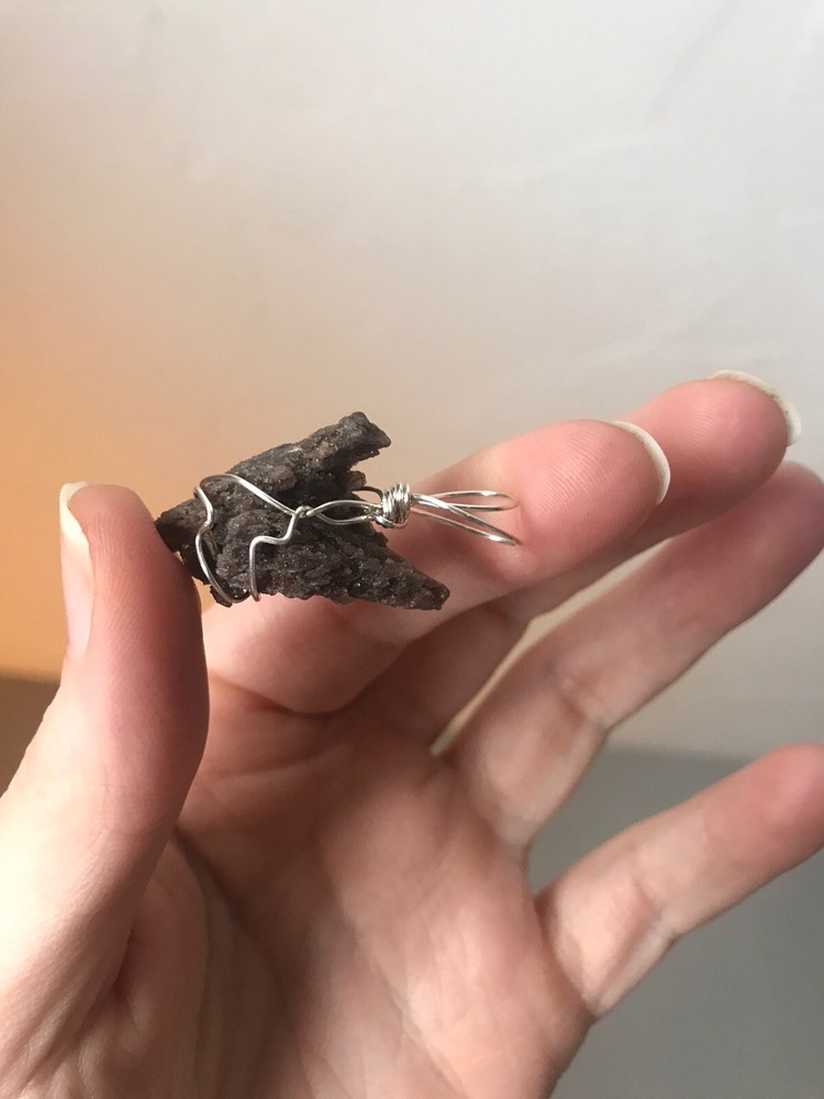 Rare Etched Axinite Sterling Silver Wrapped Pendant