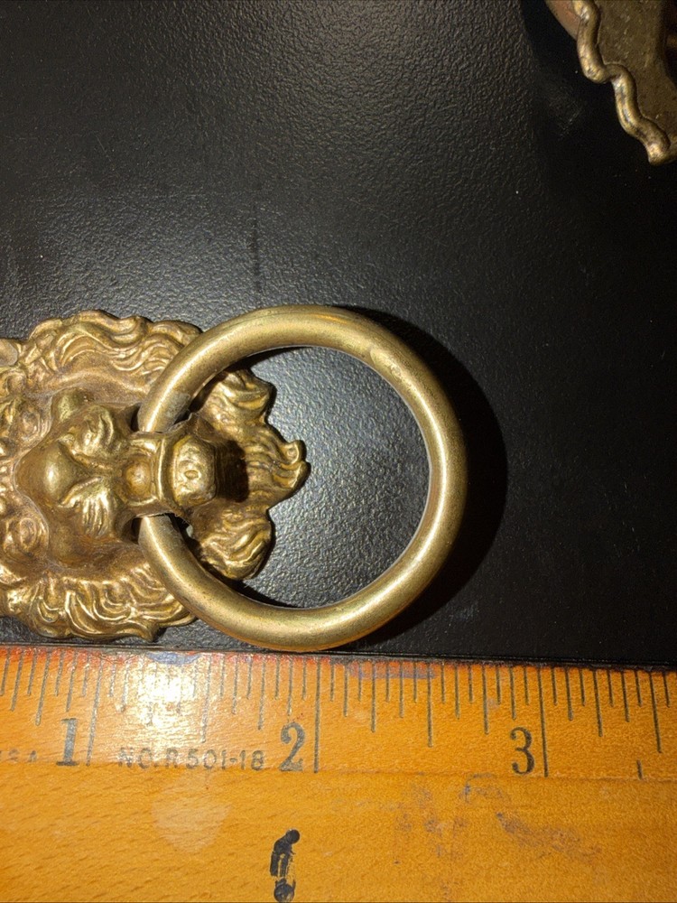 Antique Vintage Solid Brass Lions Lion's Head Knob Pull Drop Handle