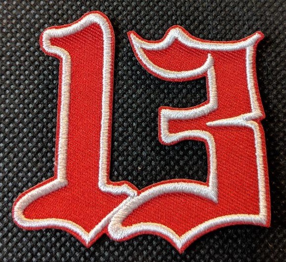 Number 13 White on Red # 13 Patch Motorcycle Patch Biker Patch