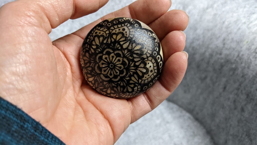 Hand Painted Rock / Stone - mandala black line design