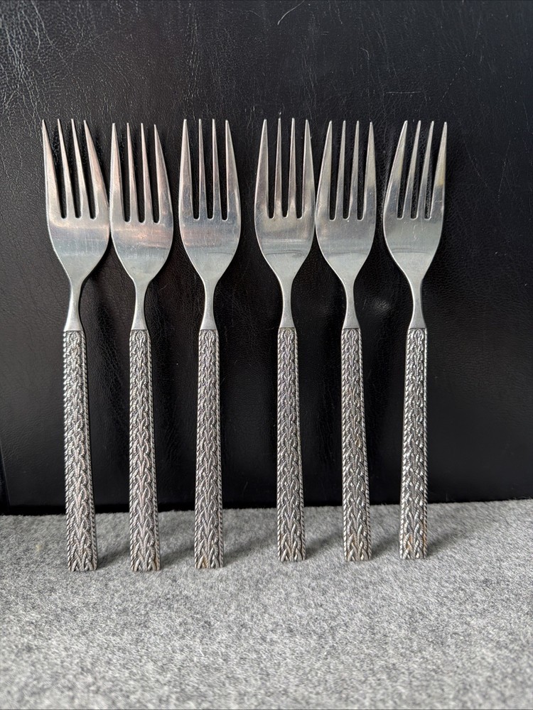 6 MCM JAPAN STAINLESS STEEL FLATWARE BRAIDED ROPE PATTERN Dinner Forks Flatware