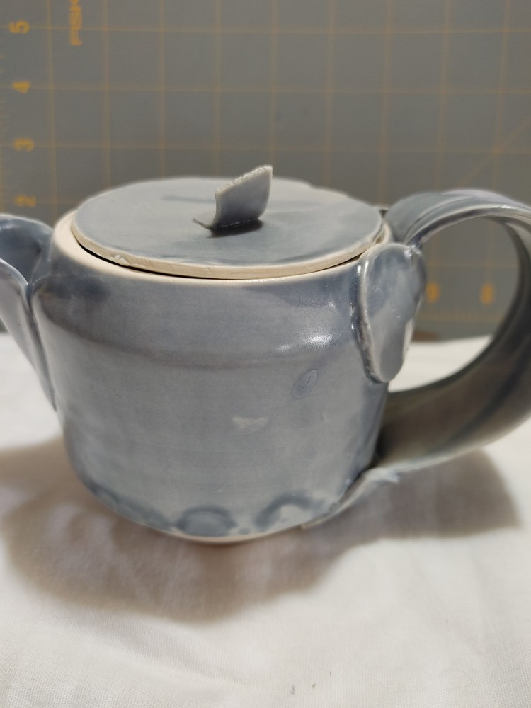 Handmade Pottery Signed Denim-look Tea Pot