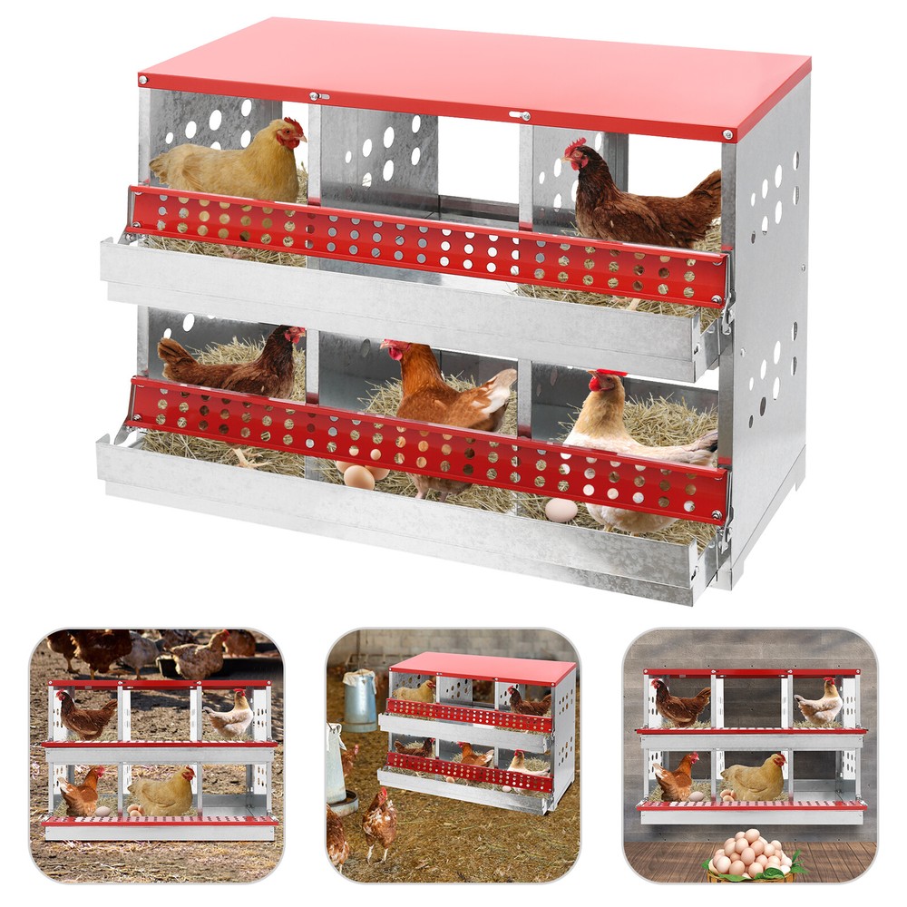 2-layer Egg Box Chicken Coop 6 Compartments Chicken Nesting Box For Poultry