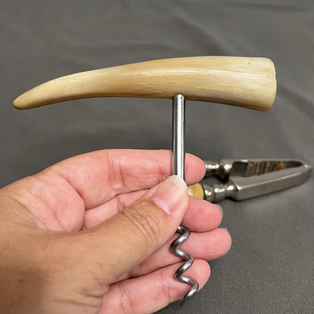VTG Made In England Horn Handle Nutcracker & Corkscrew 4-5” Handles