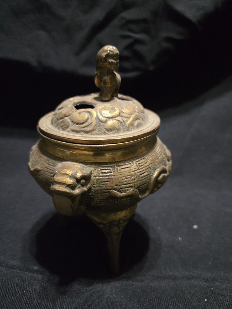 Vintage Small Brass Foo Dog Incense Burner