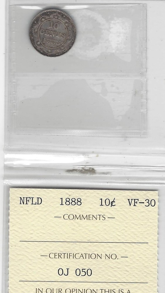 1888 ICCS Graded Newfoundland, Ten Cent **VF-30**