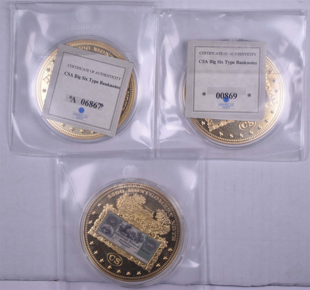 CSA Big Six Type Banknotes $10 Eagle & Shield, Montgomery Note 3 Coins, 2 w/COA