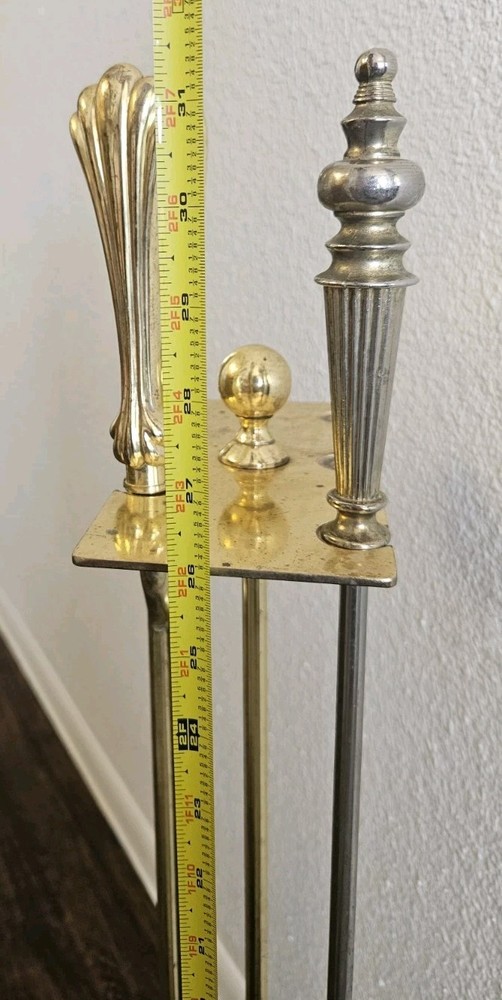 Vintage S.M.I. Solid Brass Fireplace Tool Set | Heavy Shell Nautical 29" | MCM