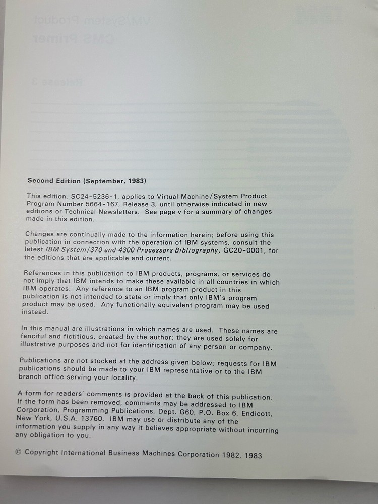 IBM VM/SYSTEM PRODUCT CMS PRIMER + SUMMARY OF COMMANDS 2ND ED RELEASE 3 1983