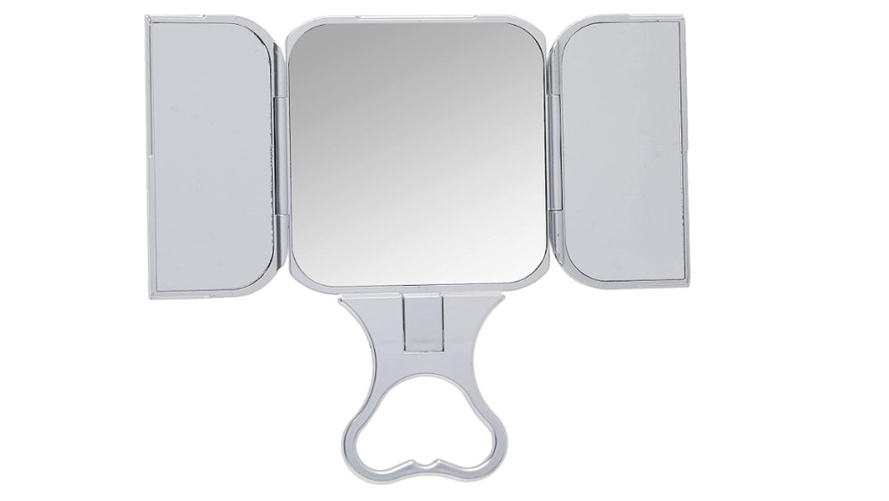 Tri Fold Mirror Folds Hand Held 3 Way Beauty Make Up Versatile Styled True Image