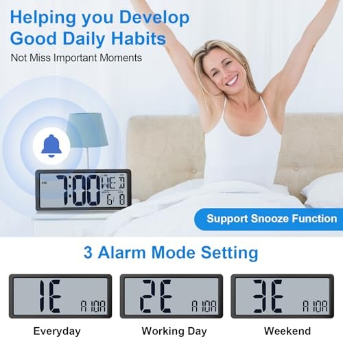 Backlight Digital Wall Clock Battery Operated with Bluetooth Time Sync/No Black