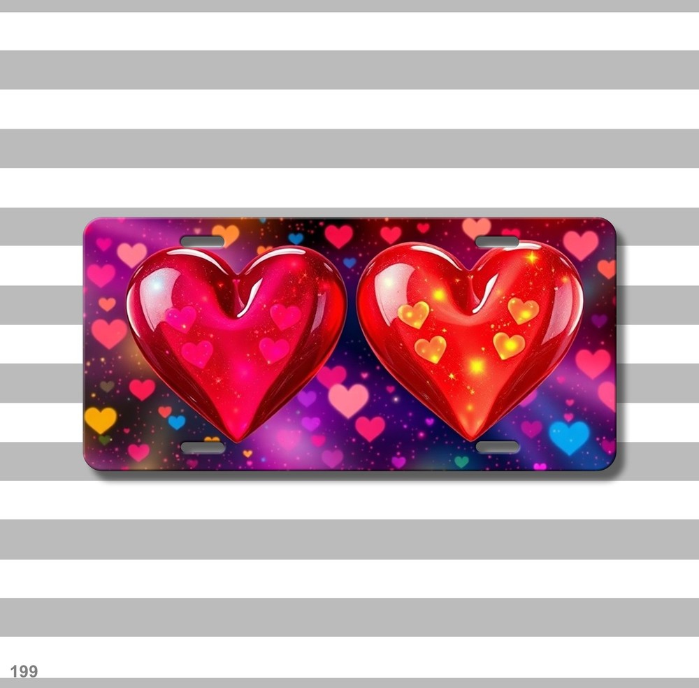 Vibrant Hearts License Plate Optional Text Front Bumper Plate Unique Gift