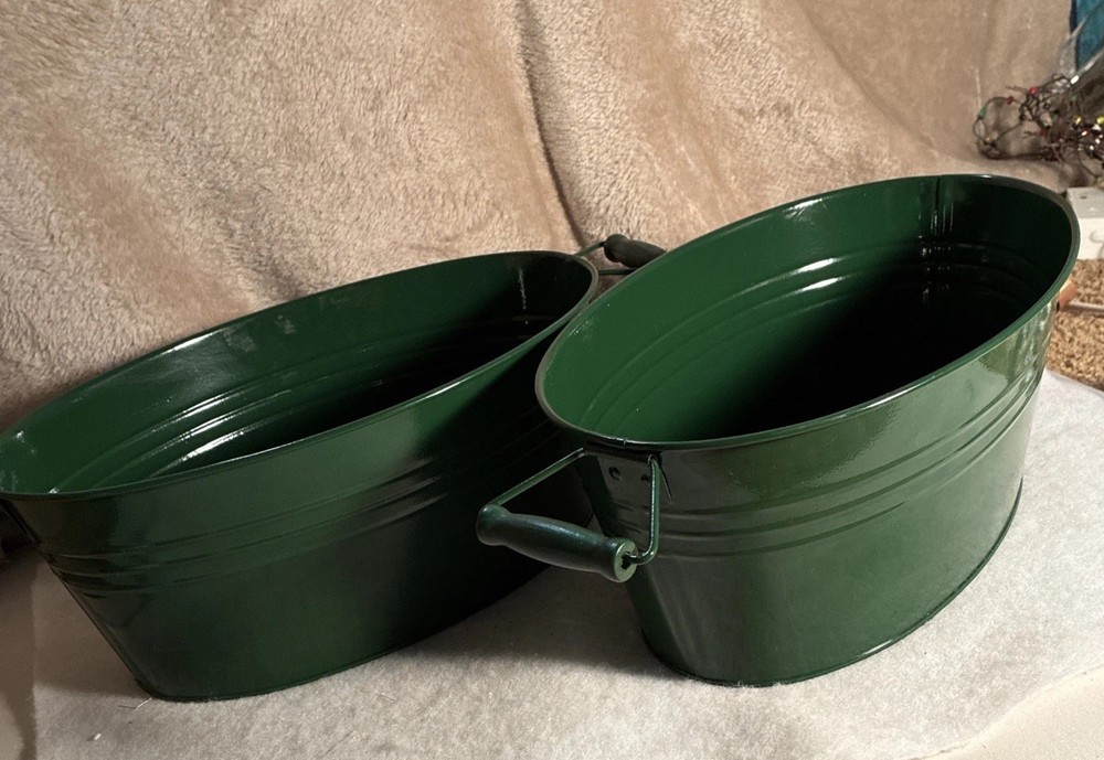 Hunter Green Decorative Tin W Handles, 2