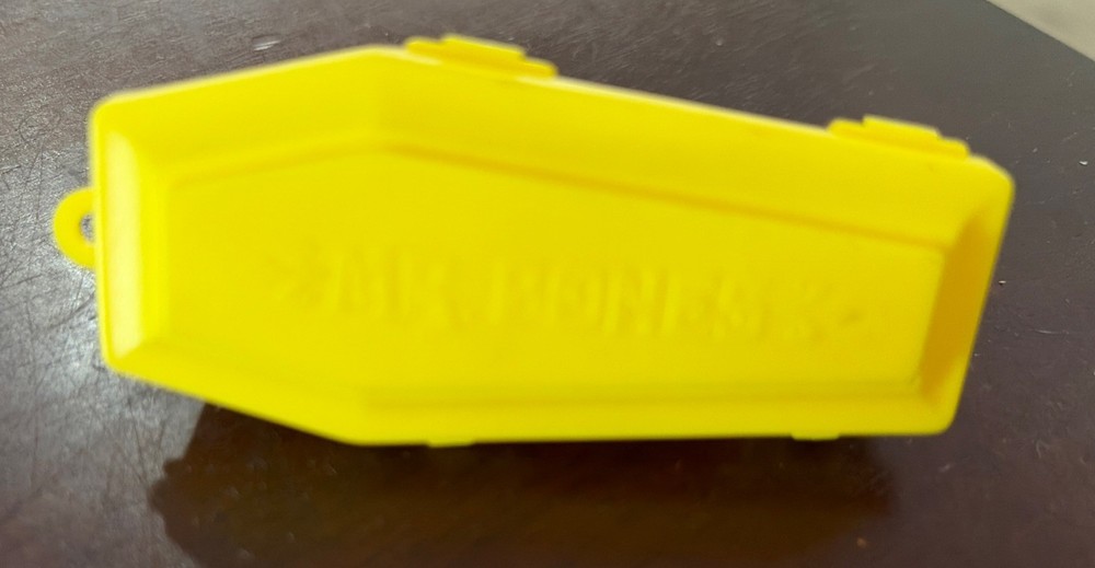 Vintage Fleer Mr Bones Halloween Coffin Yellow Container