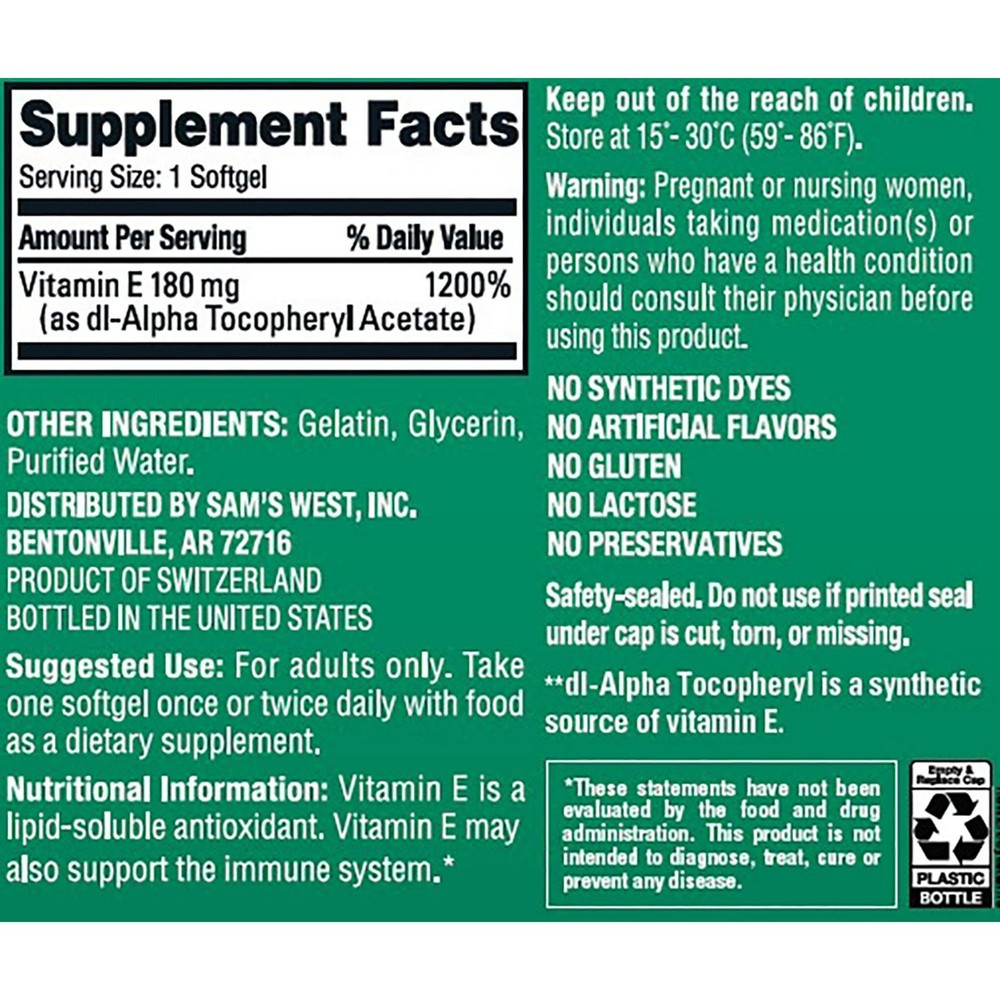 Member's Mark Vitamin E Softgels, 180 mg, 500 ct.