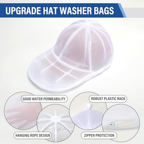 2 Pack Baseball hat Washer for Washing Machine - 2 Pack Hat Rack Hooks, White