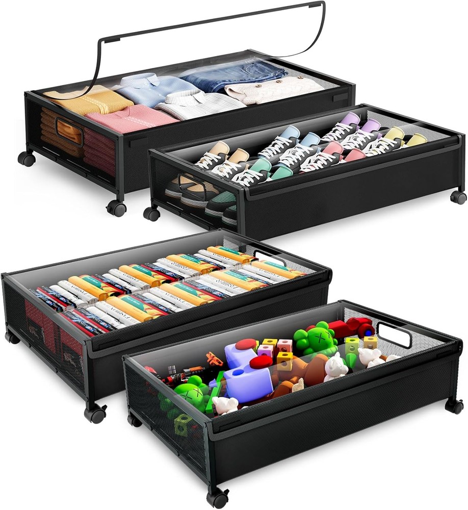 Under Bed Storage Containers W/ Wheels 2 Pack Underbed Shoe Storage Bedroom