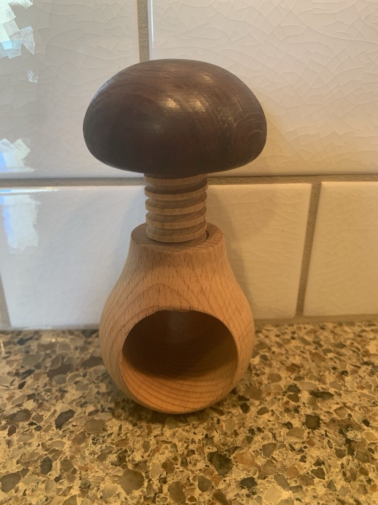 Mushroom Nutcracker made from Natural Solid Wood Handmade 3.5" tall Manual