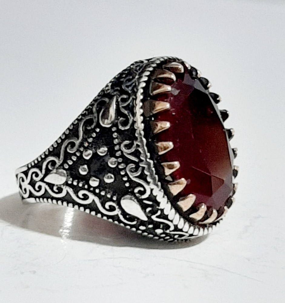 Men 925 Silver Ring Solitaire Ruby Spinel Ring Man Sterling $