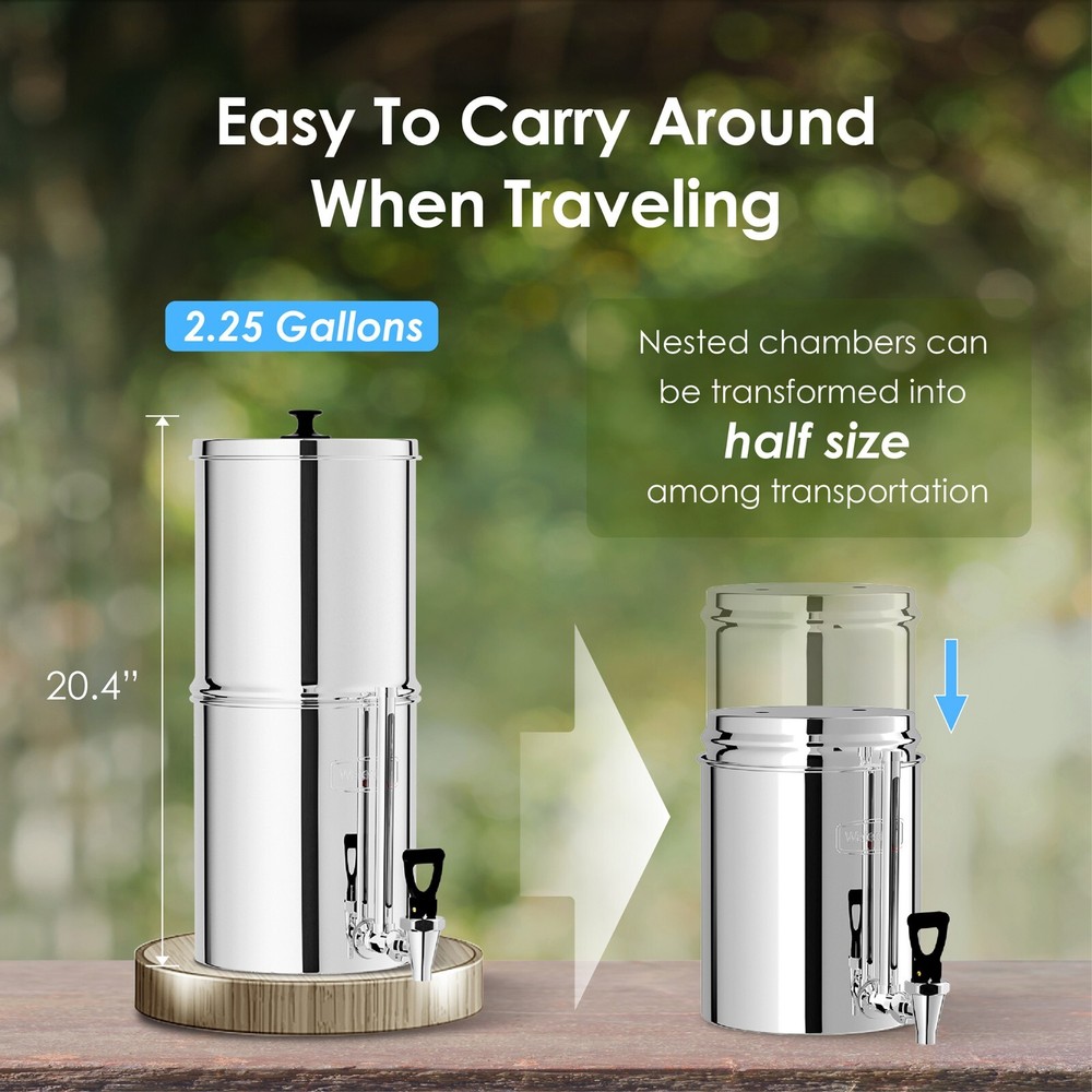 Waterdrop Gravity-fed Water Filter System, with 4 Filters, 2.25G Stainless-Steel