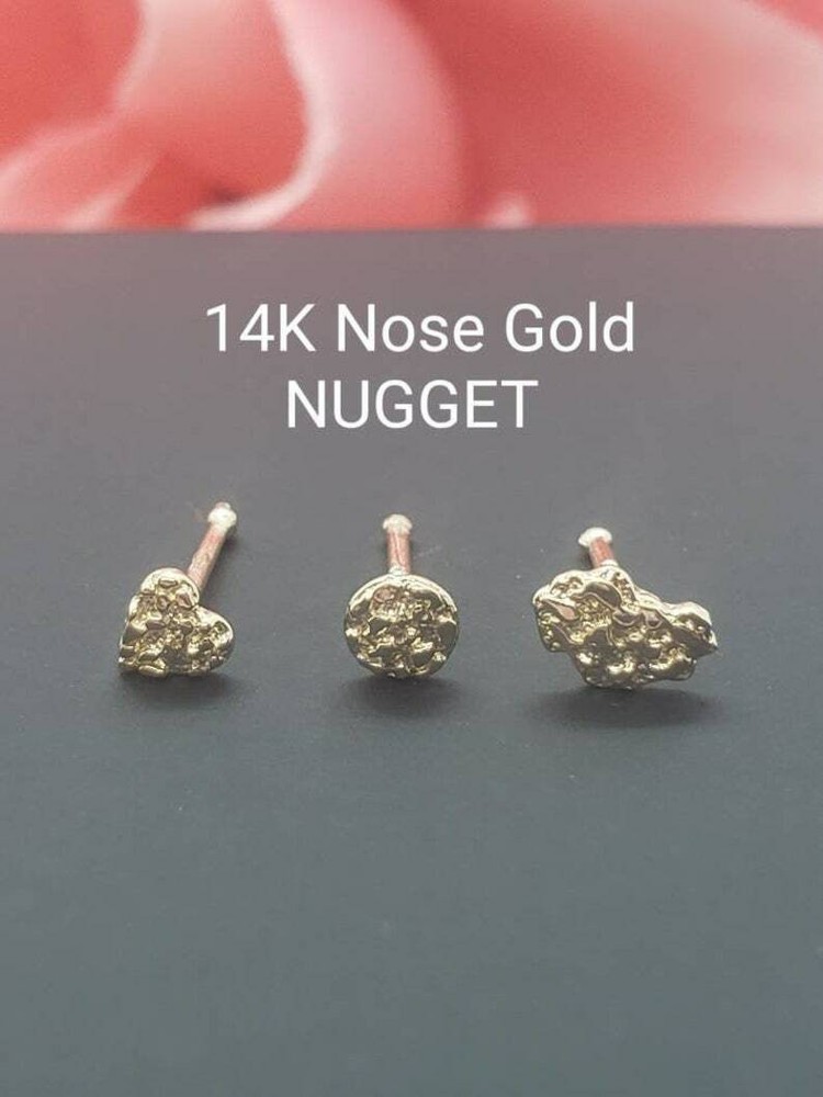 NUGGET 14K Solid Yellow Gold , Nugget Bar Nose Stud, 3 different style Nose Stud