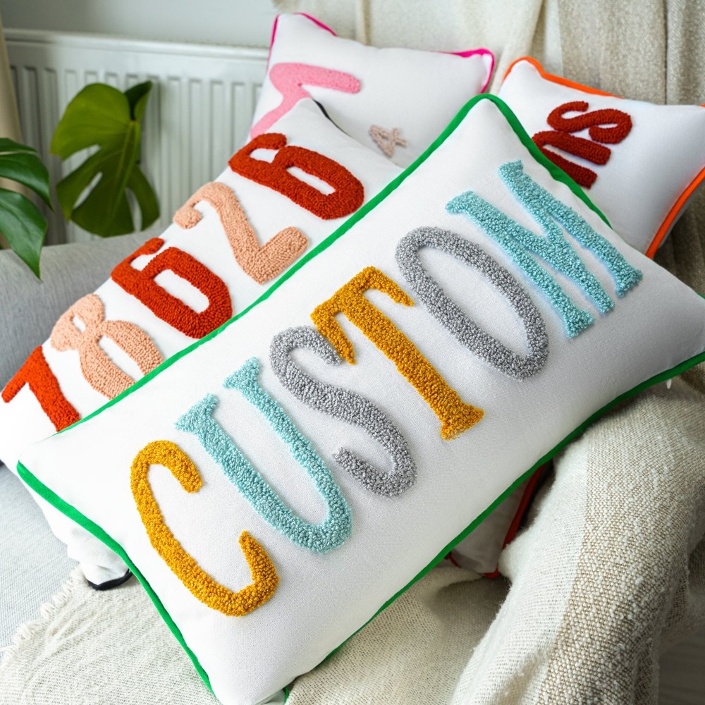 Custom Punch Needle Zip Code Pillow with Border, Soft Cotton Fabric,Housewarming