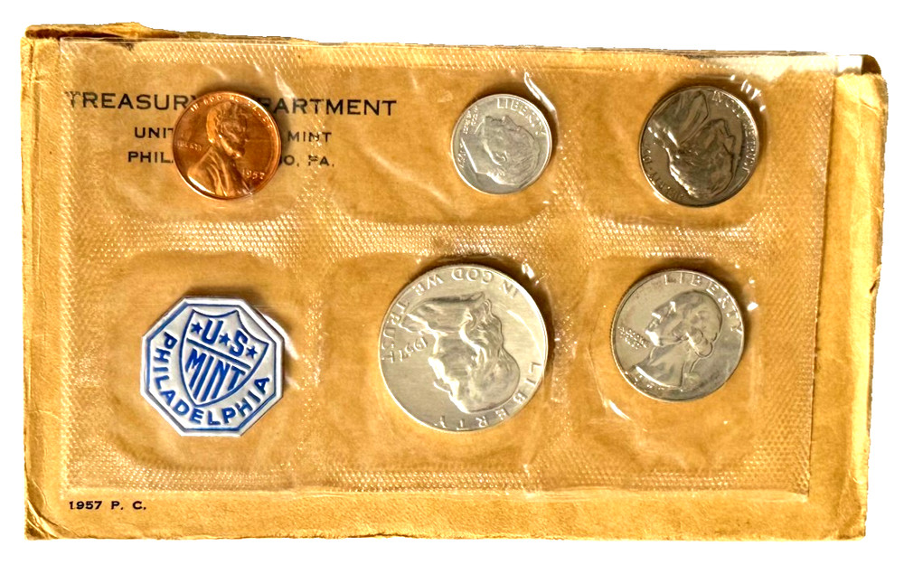 1957 U.S. Mint Proof Set – Complete 5-Coin Set with Original Opened Envelope