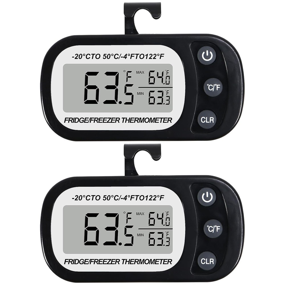 2Pcs Refrigerator Thermometer Digital Freezer Room Black-2PCS