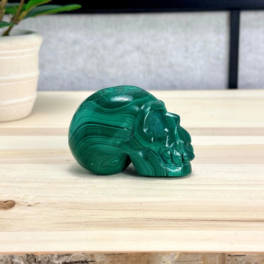 Malachite Skull Carving, 3.17 in.
