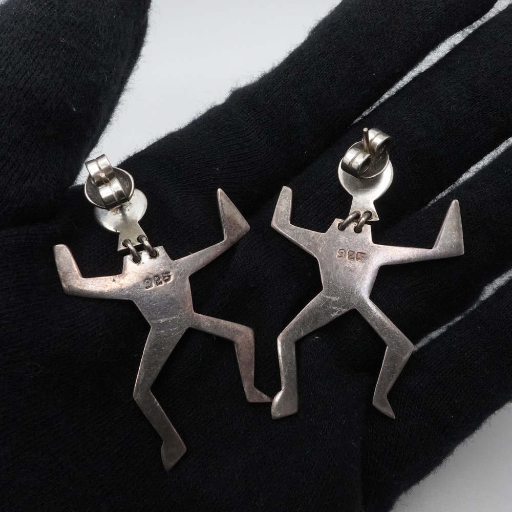 Sterling Silver Tribal Dancing Dangle Earrings 2"