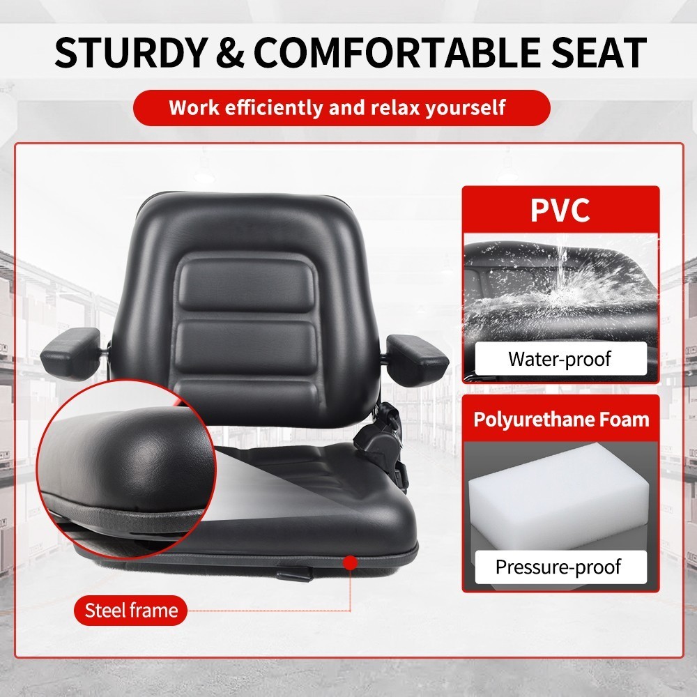 Tractor Forklift Seat Excavator Universal Adjustable Backrest Armrest Safty Belt