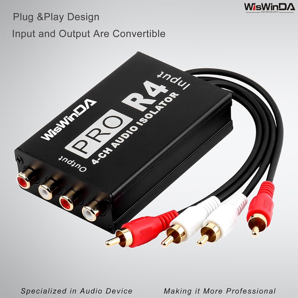 Pro 4Channels RCA Noise Filter Hum Eliminator Ground Loop Isolator (No Affect...