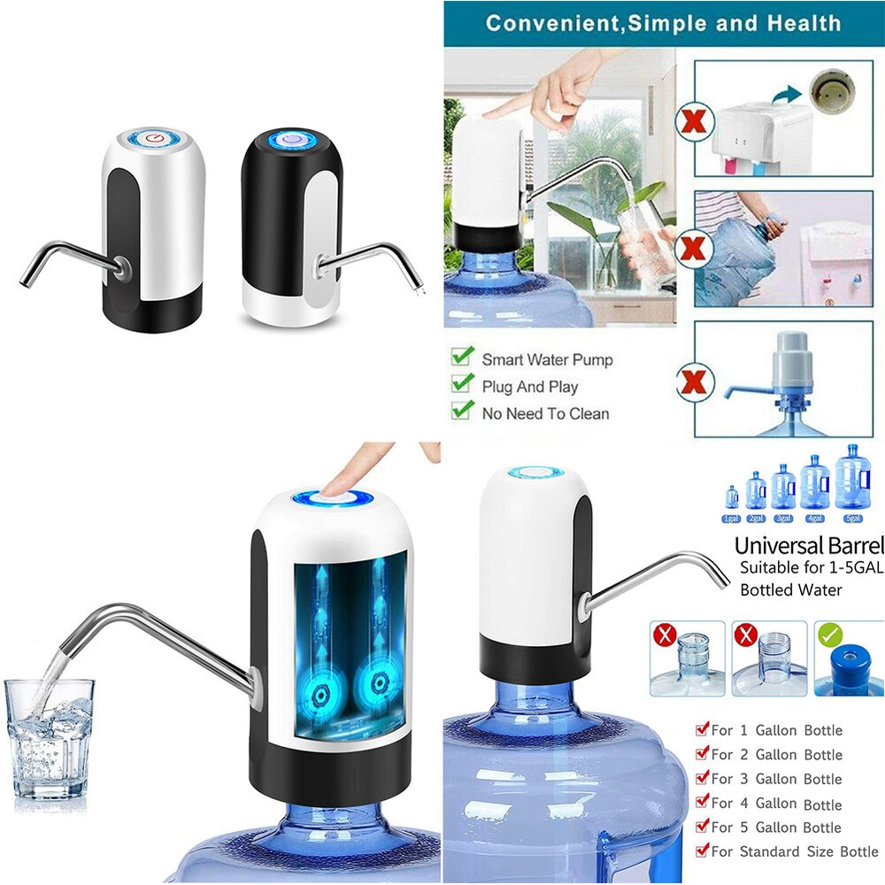 US 2 Pack Electric Water Bottle Pump USB Charging Automatic 5 Gallon Dispenser