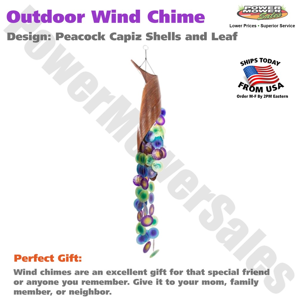 Peacock Colored Capiz Shells & Leaf Wind Chime / Hanging Decor Feng Shui Accent