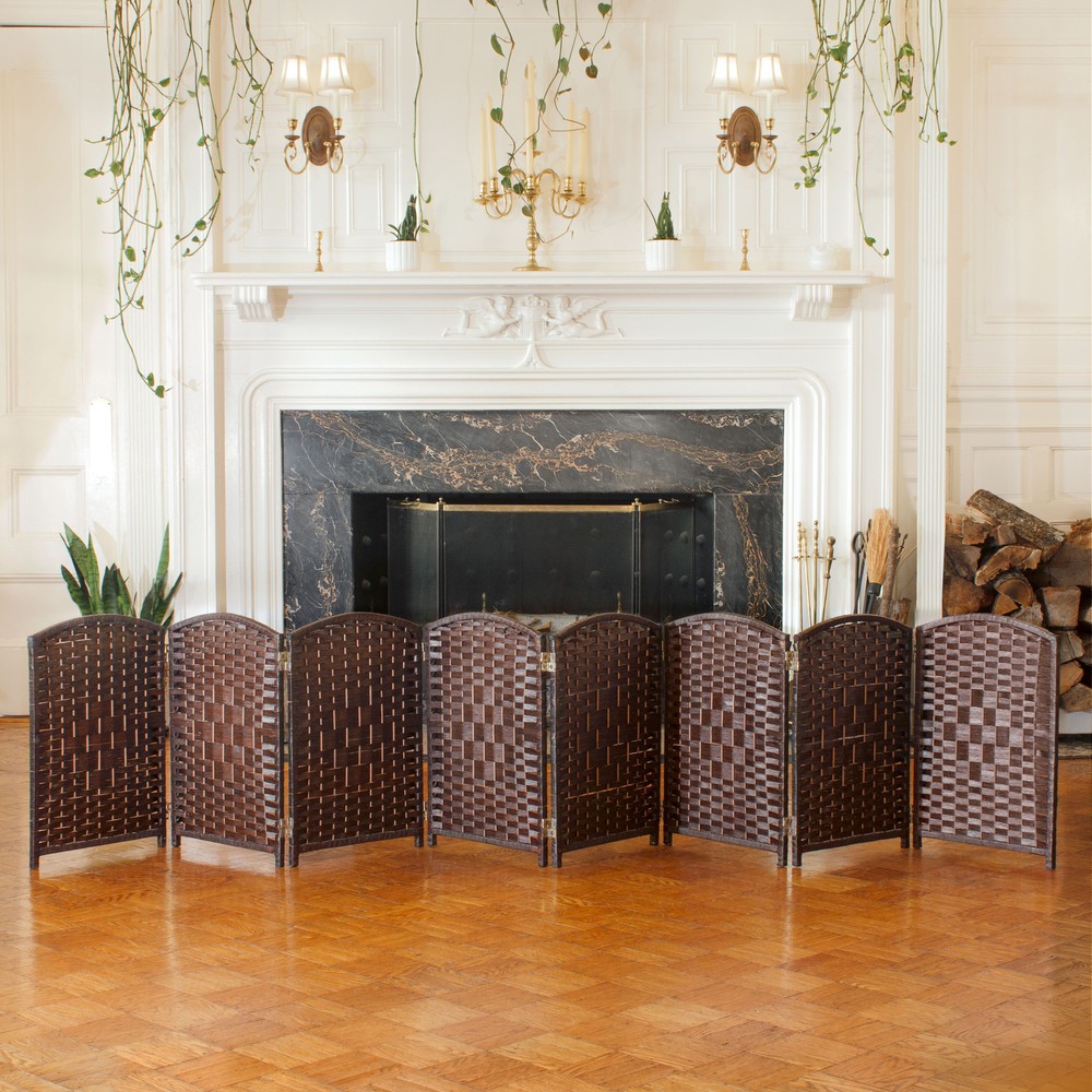 2 ft. Short Diamond Weave Fiber Folding Screen - Black - 4 Panel