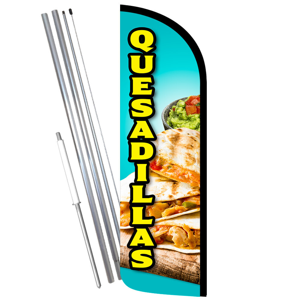 Quesadillas Premium Windless Feather Flag Bundle (Complete Kit) OR Optional Repl