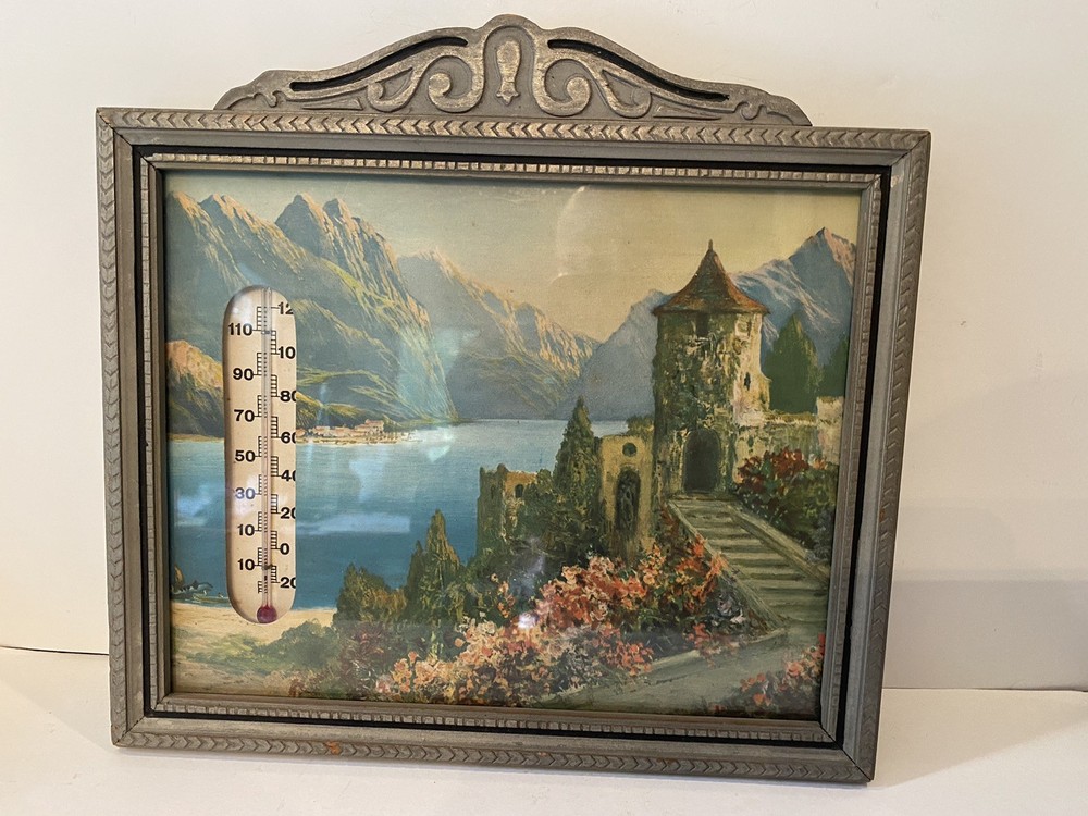 Art Deco Style Castle Print w/ Thermometer