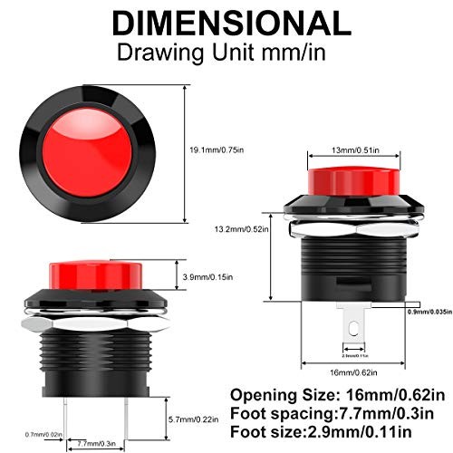 Momentary Push Button Switch Mini No Lock Round Switch AC 250V / 3A AC Red Cap