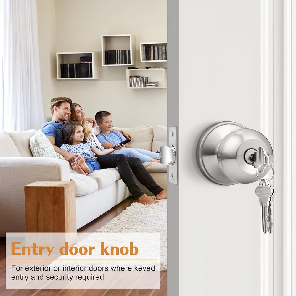 Probrico 2 Pack Keyed Alike Entry Door Knobs with Lock 2 Pack, Brushed Nickel