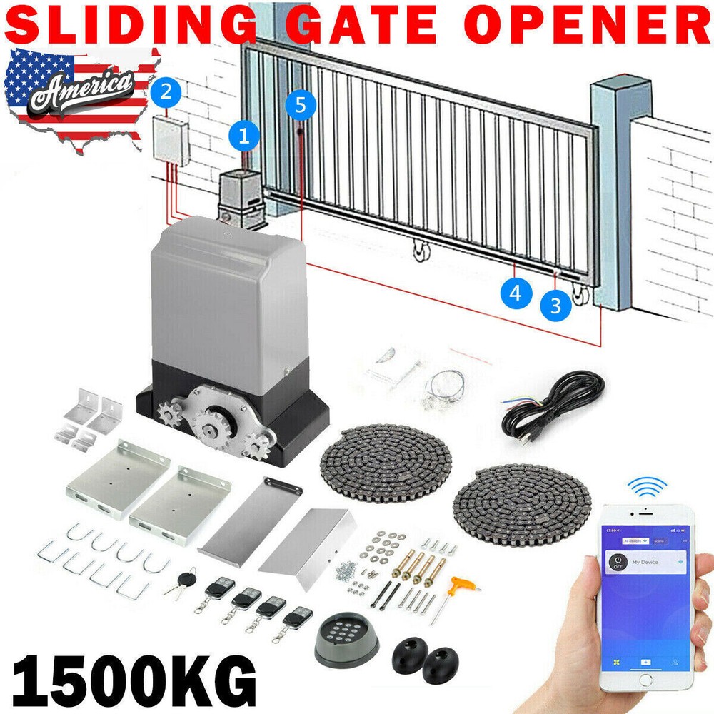 3300LB Automatic Sliding Gate Opener with APP Remote 4 Control & Keypad & Chain