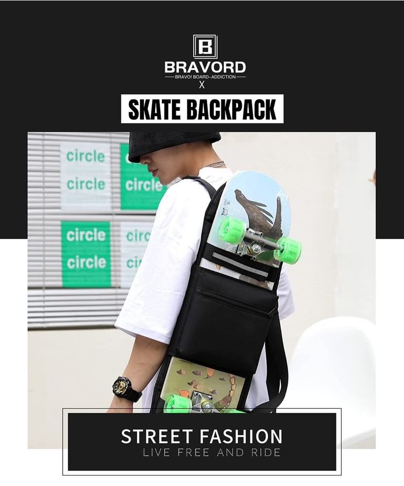 Foldable Skateboard Backpack Bag Carrier with Adjustable Shoulder Straps for ...