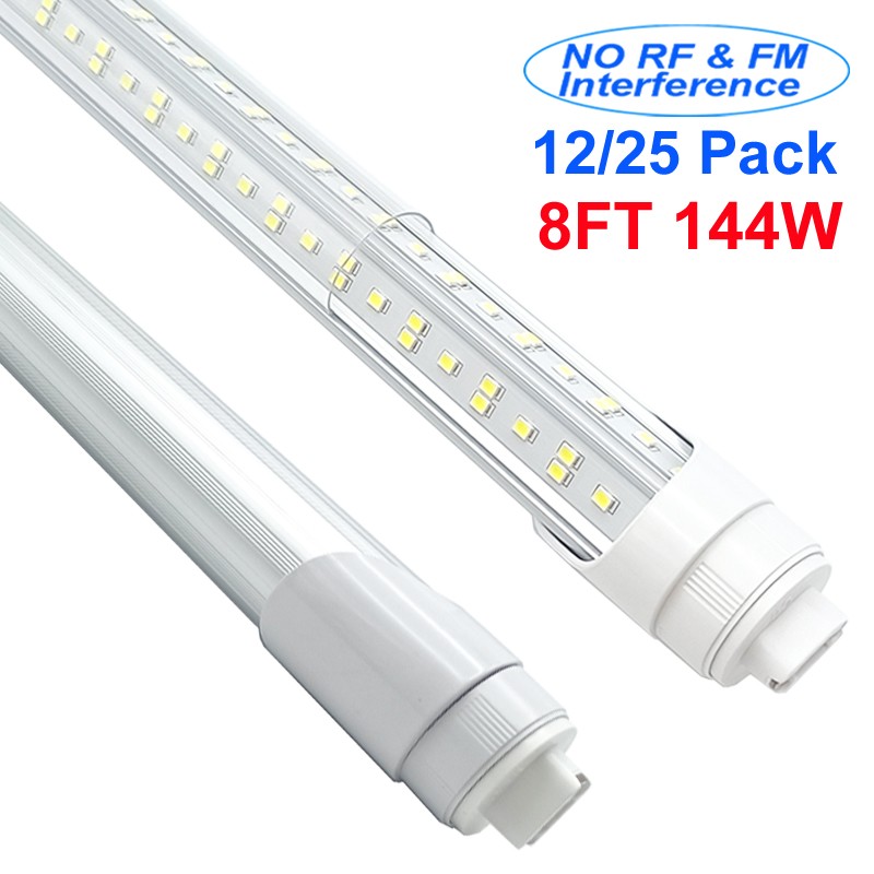 8' Led Shop Light Double Pin 144W 6500K NO RF Interference Commercial Garage LED