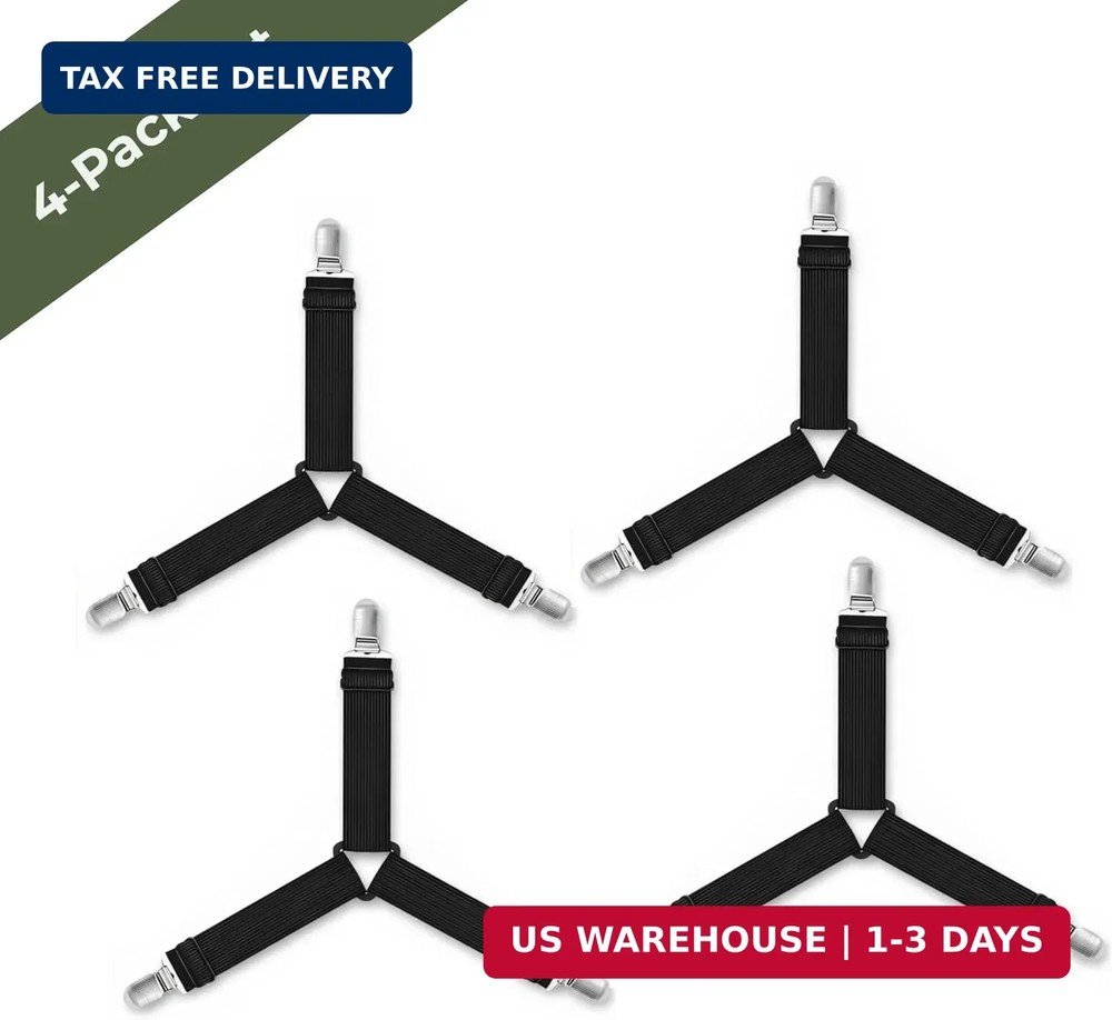 Bed Sheet Holder Straps 4 Pack - Adjustable Triangle Fitted Sheet Grippers, Heav