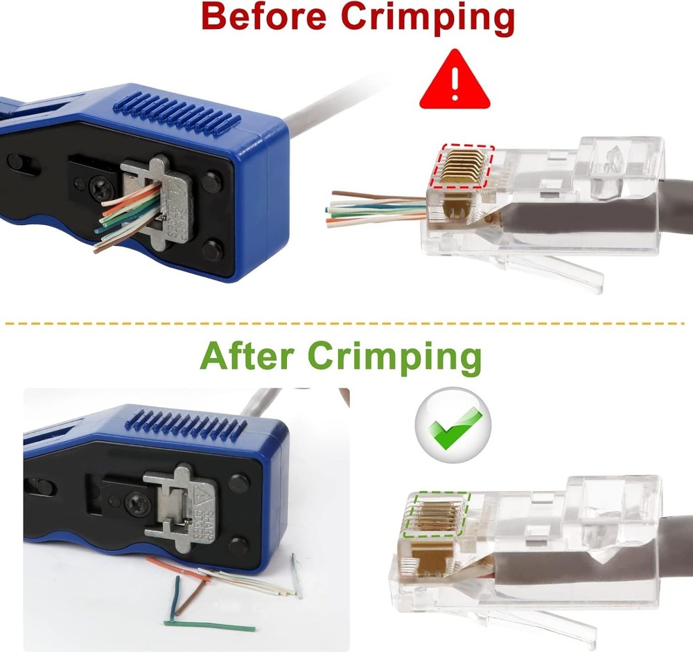 RJ45 Crimp Tool Kit with Pass Through Ethernet Crimper