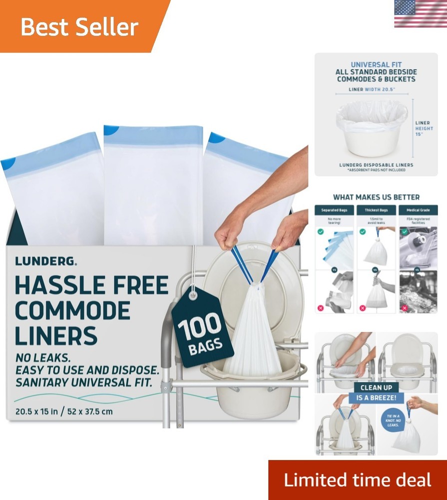 Commode Liners - Value Pack 100 Count Universal Fit - Medical Grade Bedside L...