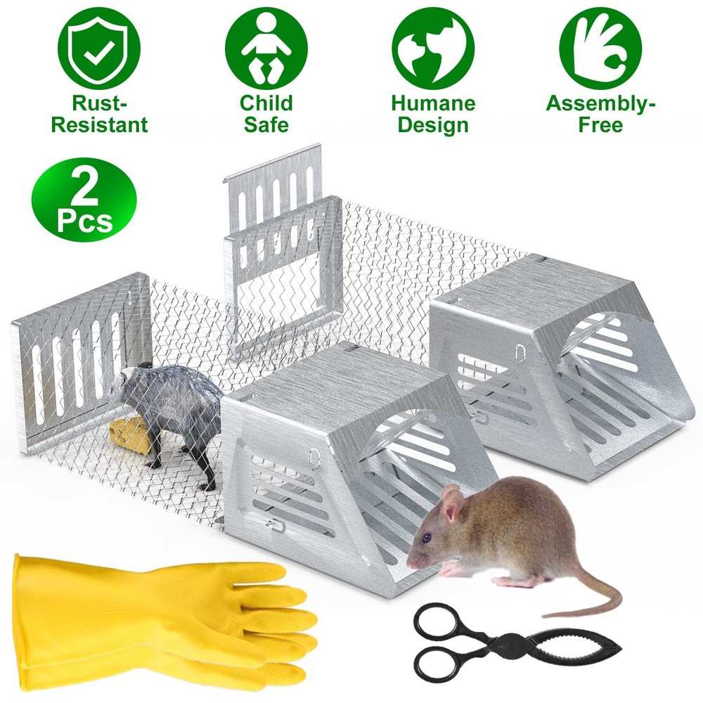2 Pack Humane Mouse Traps Live Catch and Release Reusable Galvanized Iron Cages