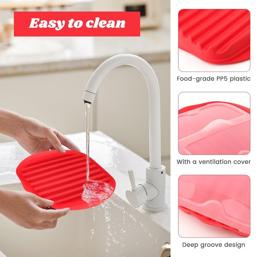 Microwave Bacon Tray with Splatter Lid, Bacons Rack, Easy Red