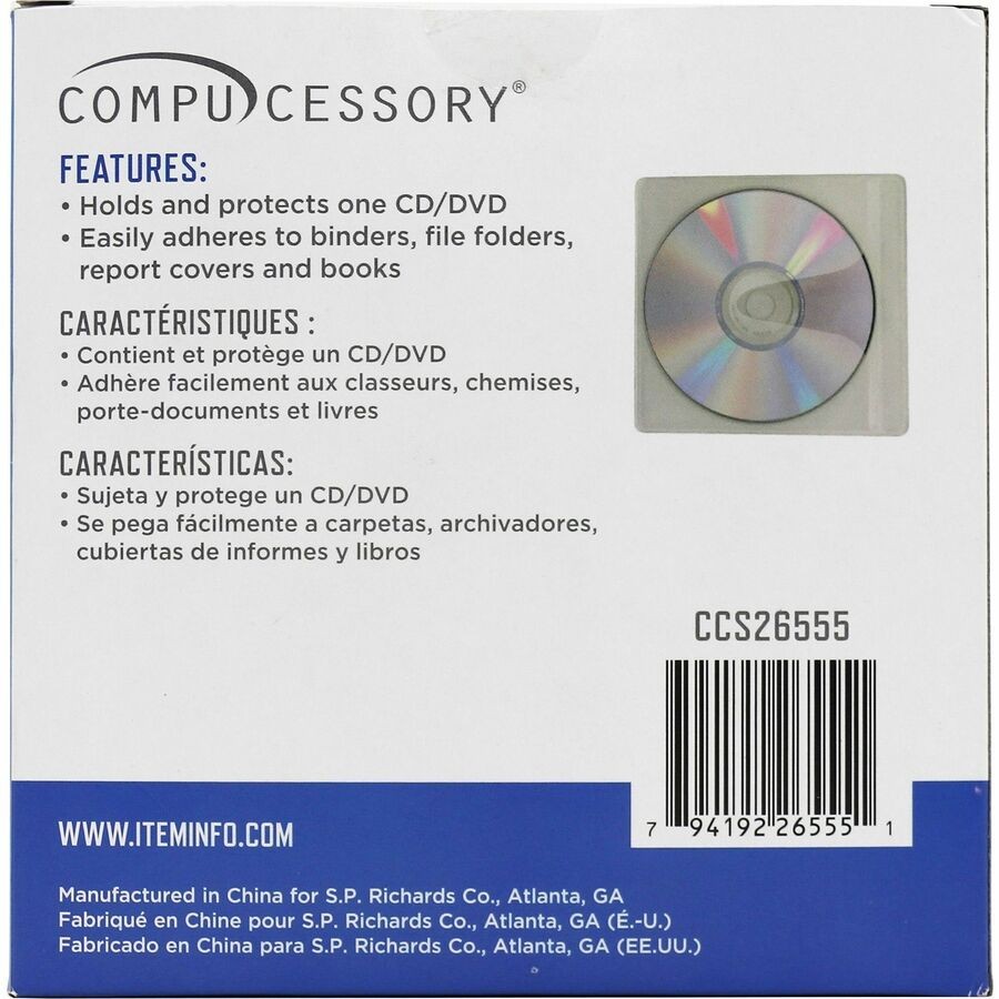 Compucessory CCS26555 CD/DVD Holder 50 Pack White Polypropylene